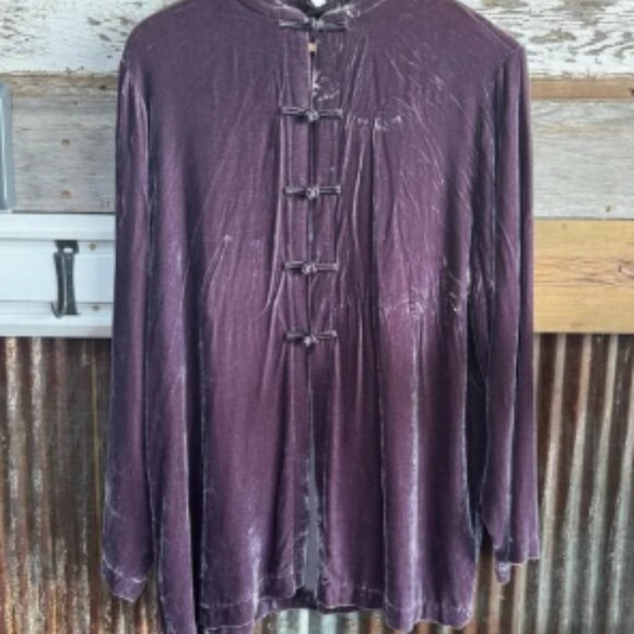 Eileen Fisher Velour Mandarin Collar Long Jacket. Dusty Purple Color. Silk Blend - Picture 1 of 6